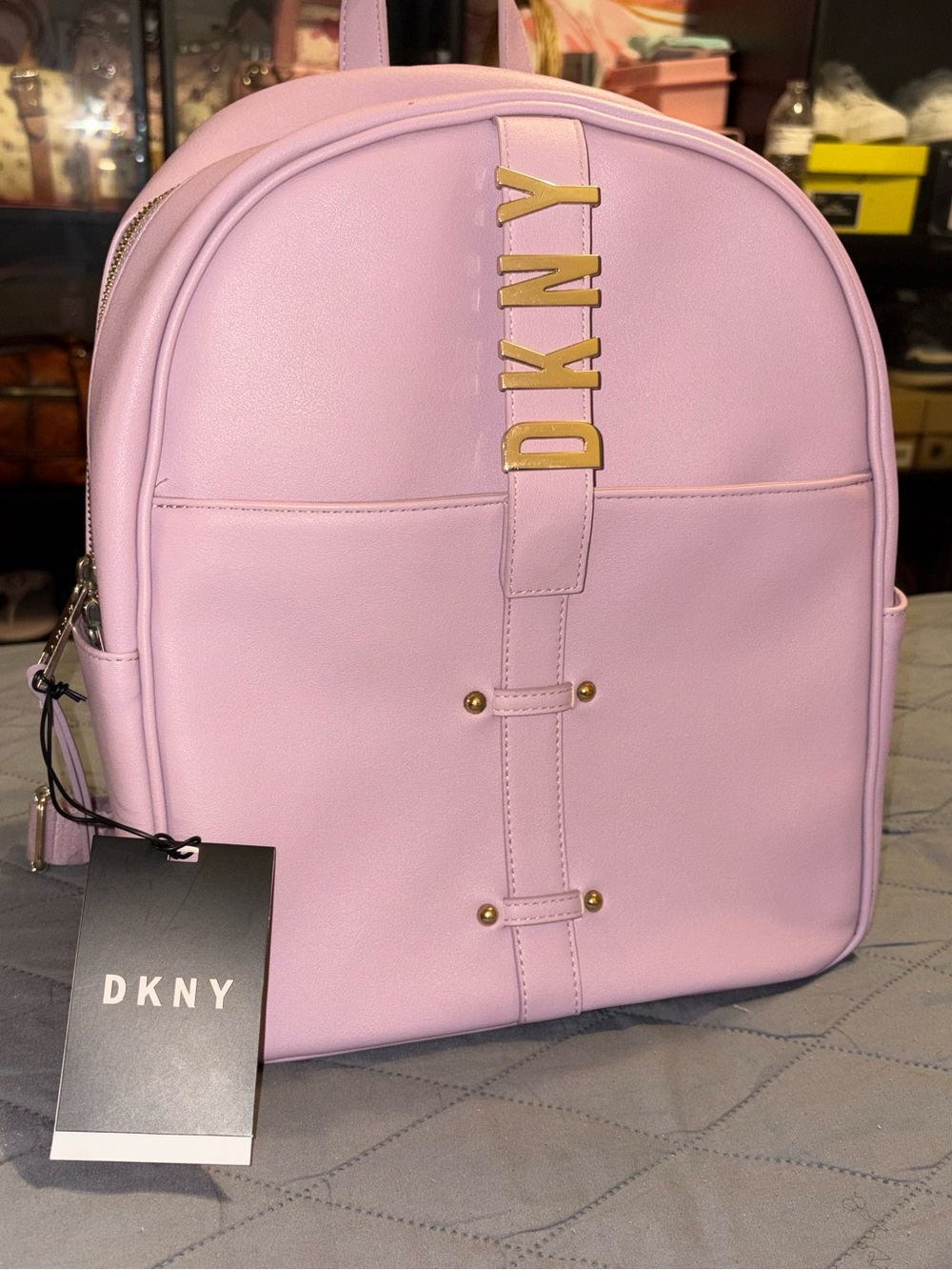 DKNY NYC Purple Dome Backpack with Gold Logo